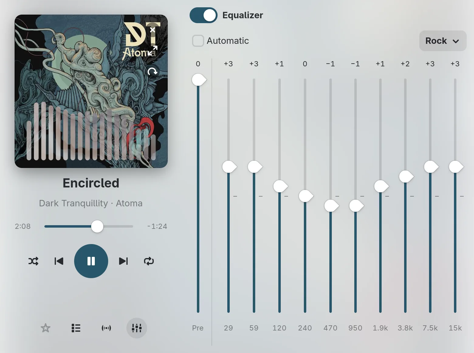 The vertical compact player with the equalizer open